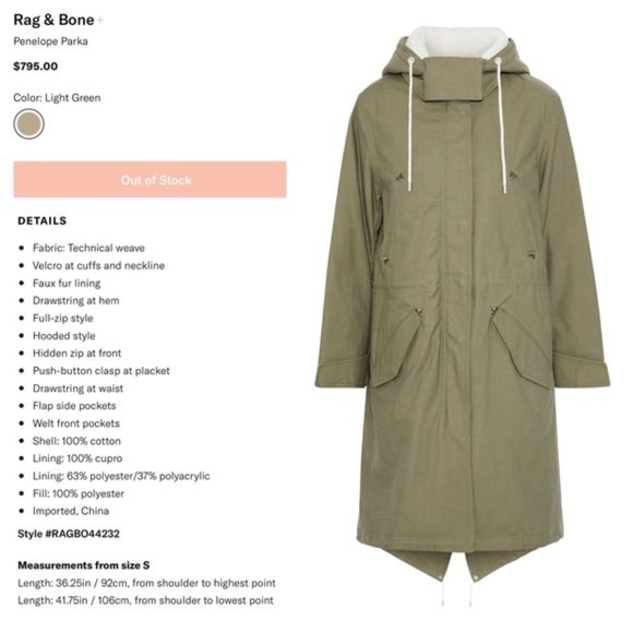 Rag & Bone Green Penelope Parka - Picture 7 of 7